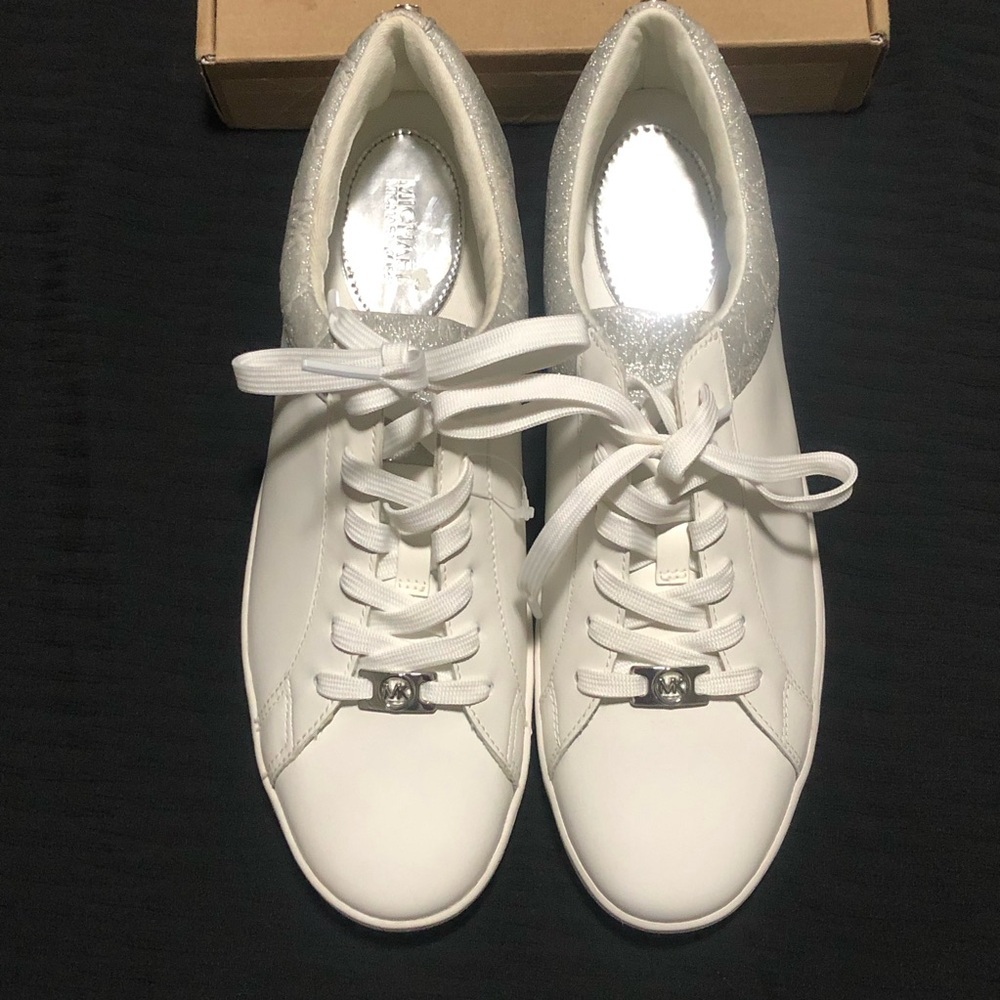 Michael Kors Keaton Low Trainers, Size 11, JC25G, Leather, White/Sliver - Picture 2 of 7